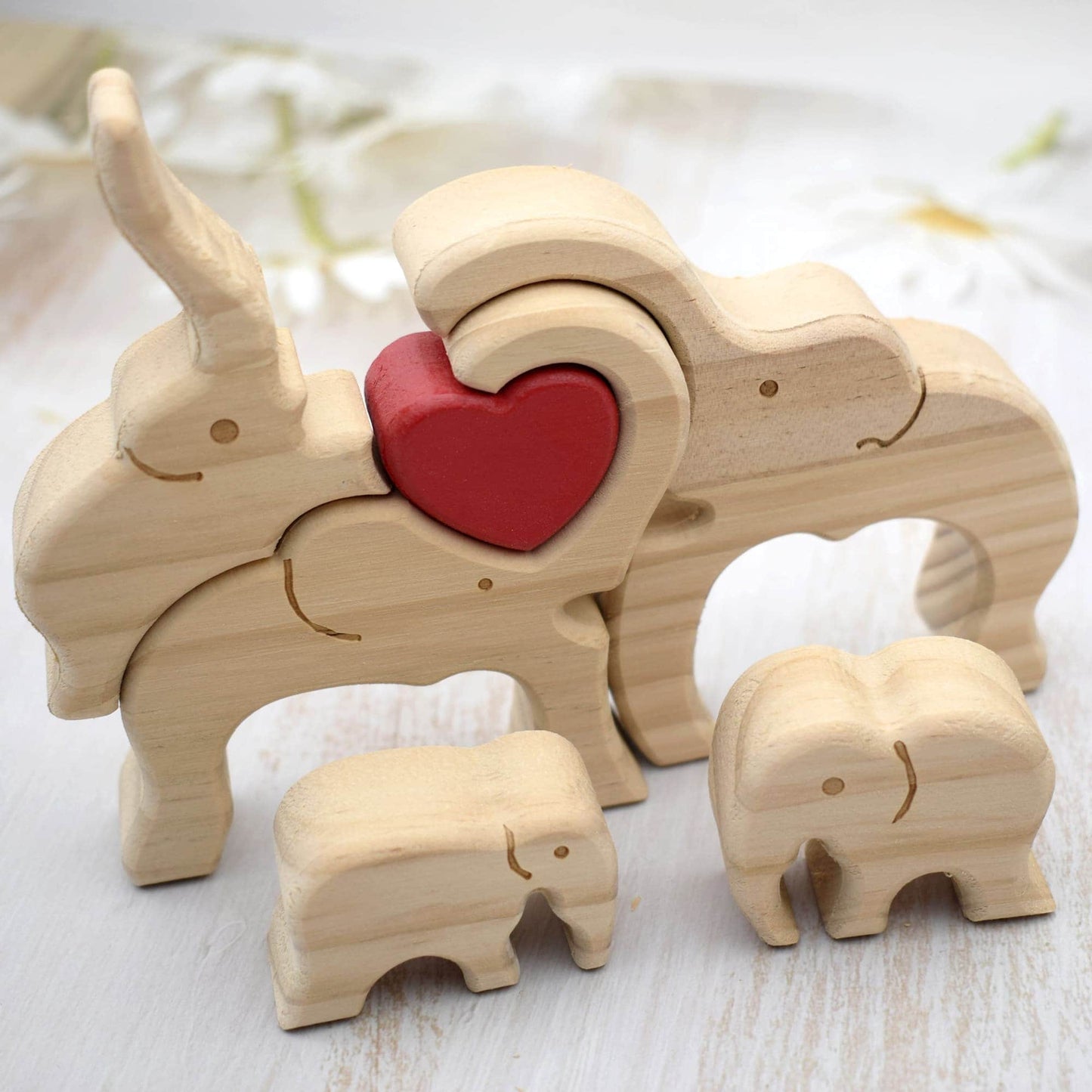 Wooden Elephant Family Puzzle,Custom Animal Figurines,Wooden Elephants Carvings,Personalized Family Name Puzzle,Father's Day Gifts,Kids Gift