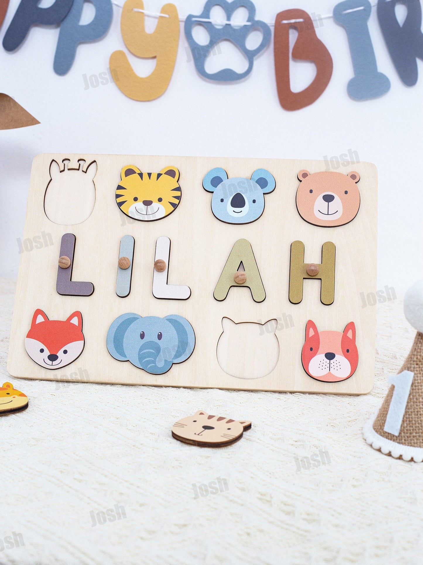 Personalized Animal Themed Name Puzzle, Nursery Decor, Educational Toys, 1 2 3 Year Old Gifts, Baby Boys and Girls,Wooden Toys,Birthday Gift