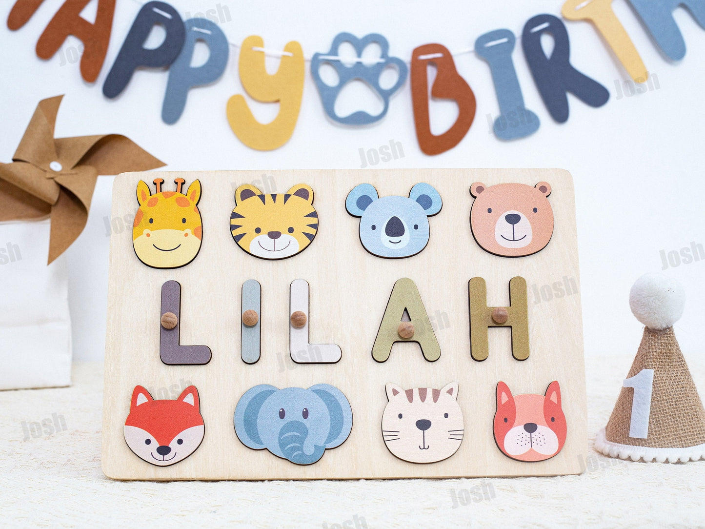 Personalized Animal Themed Name Puzzle, Nursery Decor, Educational Toys, 1 2 3 Year Old Gifts, Baby Boys and Girls,Wooden Toys,Birthday Gift