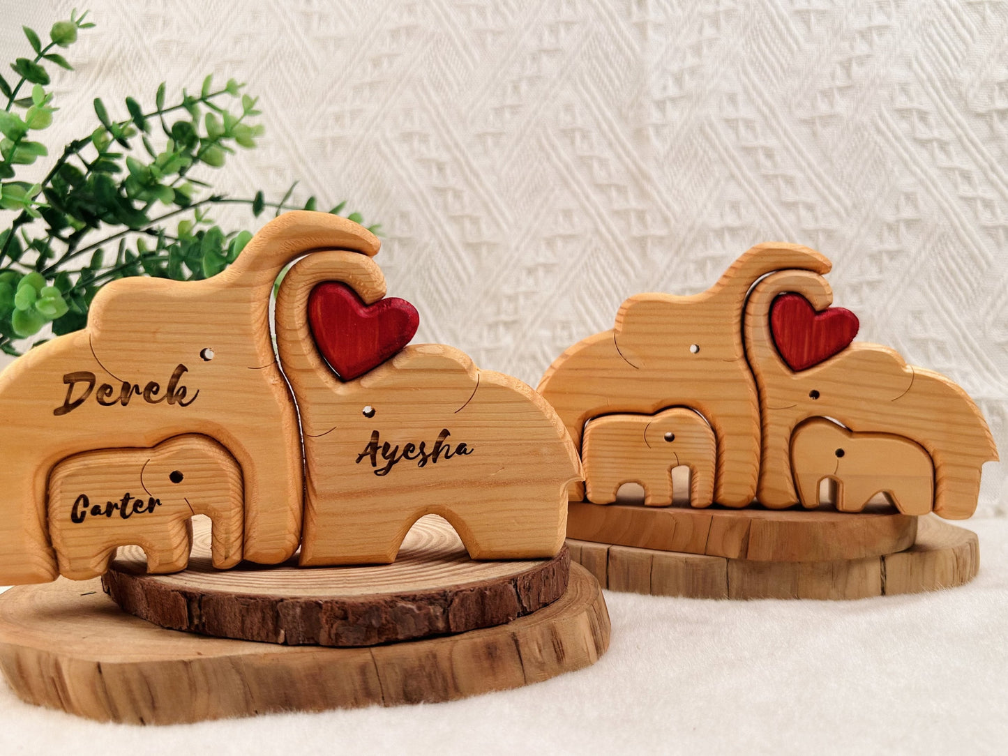 Wooden Elephant Family Puzzle, Personalized Name 7 Person Animal Figurine, Handmade Family Keepsake Home Decor Gift,Anniversary Gift for Her