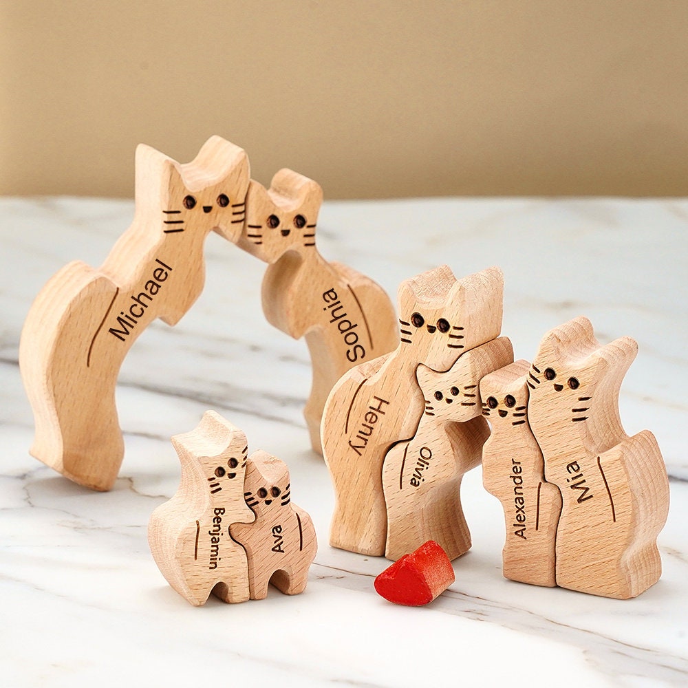 Wooden Cat Family Puzzle, Cat Family Puzzle, Family Keepsake Gifts, Animal Family Wooden Toys, Wedding Anniversary, Mothers Day Gift