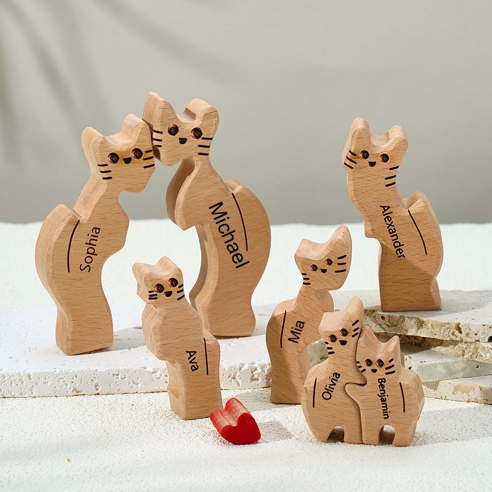 Wooden Cat Family Puzzle, Cat Family Puzzle, Family Keepsake Gifts, Animal Family Wooden Toys, Wedding Anniversary, Mothers Day Gift