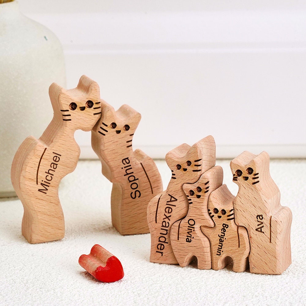 Wooden Cat Family Puzzle, Cat Family Puzzle, Family Keepsake Gifts, Animal Family Wooden Toys, Wedding Anniversary, Mothers Day Gift