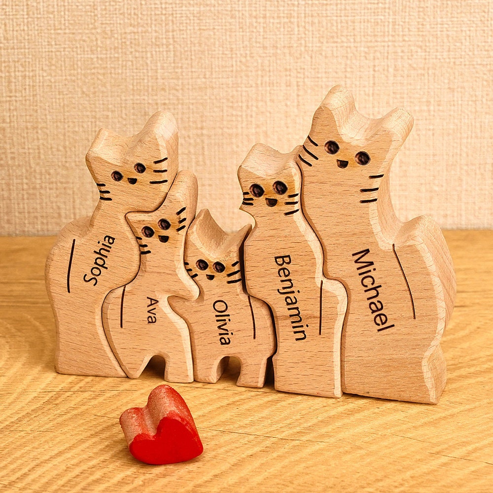 Wooden Cat Family Puzzle, Cat Family Puzzle, Family Keepsake Gifts, Animal Family Wooden Toys, Wedding Anniversary, Mothers Day Gift