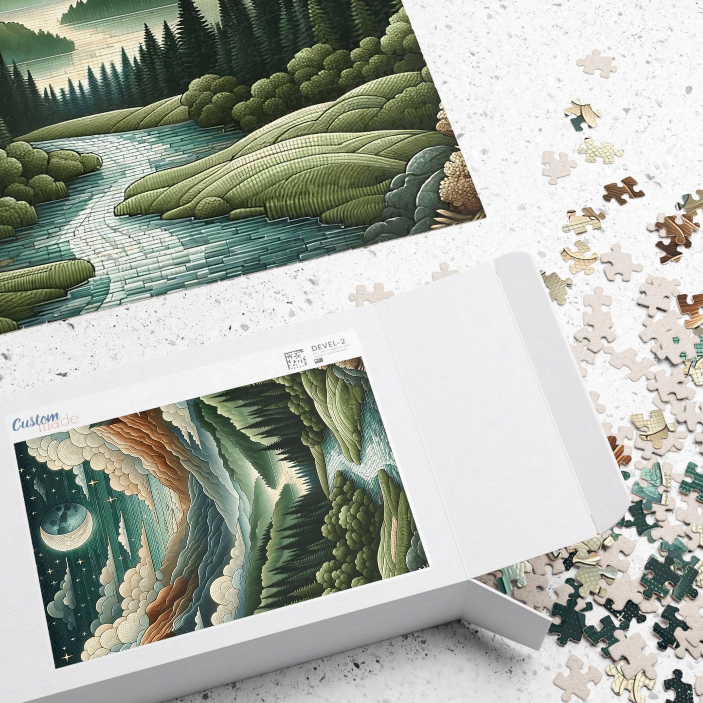 Landscape Jigsaw Puzzles Adults Kids 1000+ Pieces | Mosaic Embroidered Forest River Mountain Fun Family Puzzle Nature Puzzle | Hobby Love