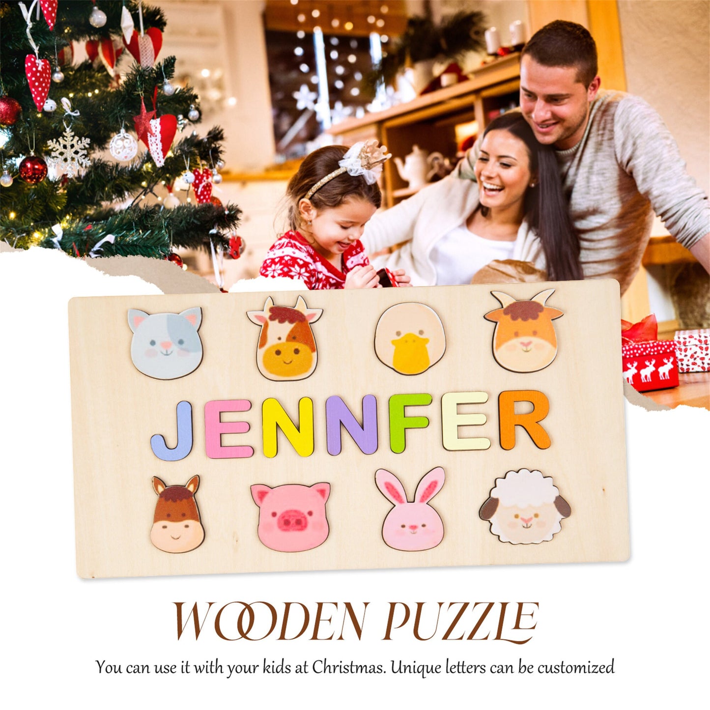 Custom Handmade Animal-themed Name Puzzle : Personalized Birthday & Christmas Gift for Kids, Toddlers – Unique Wood Toy