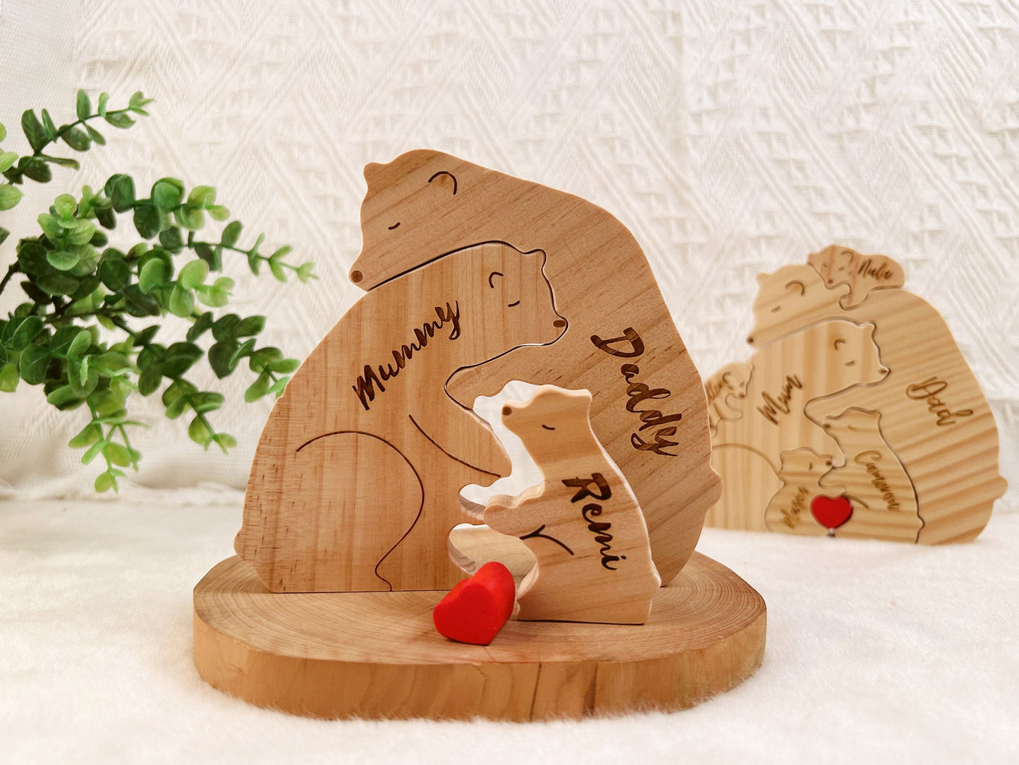 Personalized Hug Wooden Bears Puzzle, Family Keepsake Gifts, Engraved Family Name Puzzle, Animal Family Home Gift, Unique Room Decoration