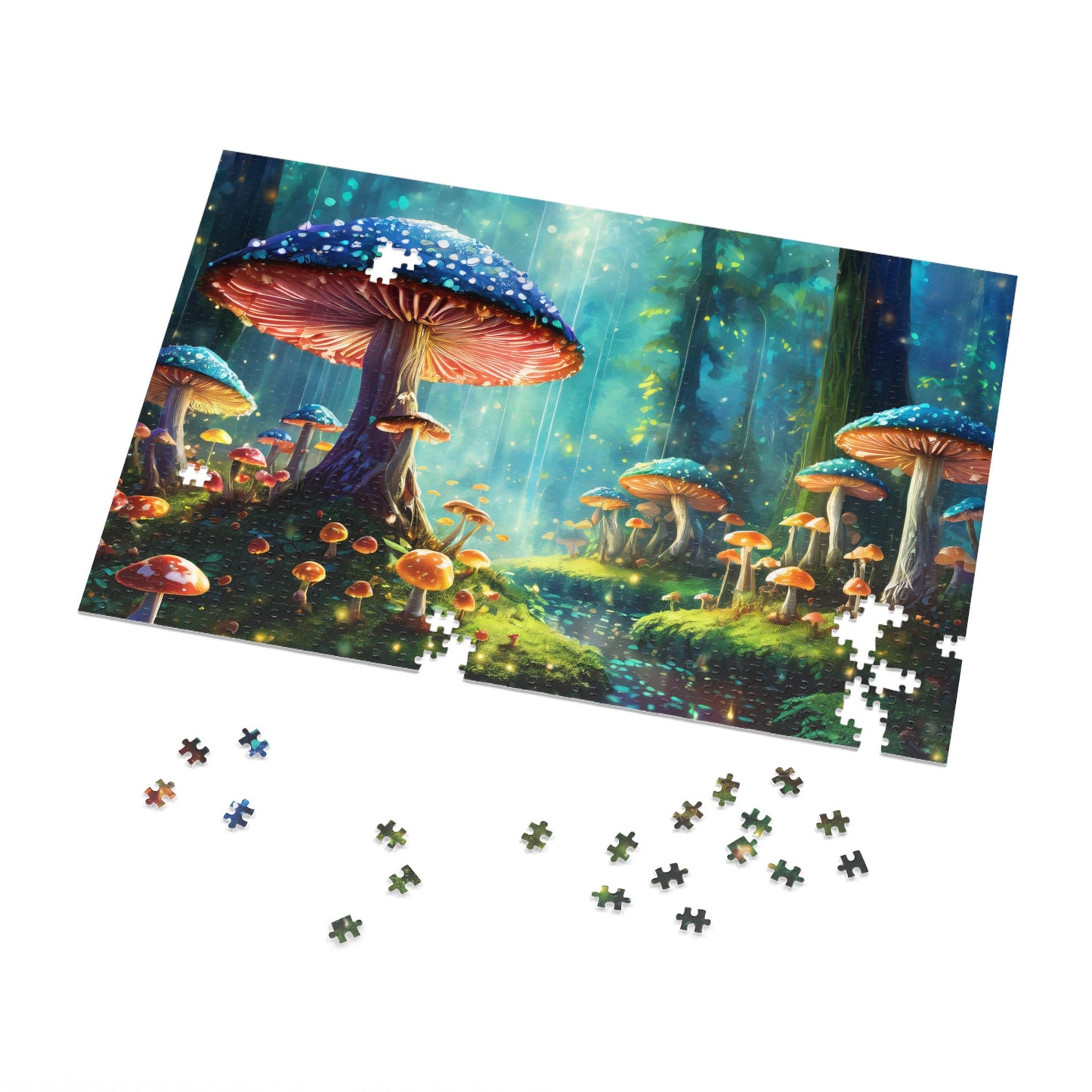 Mushroom Puzzle, Mystic Mycelium: Enchanted Forest Glow Jigsaw Puzzle, 500 Piece Puzzle,1000 Piece Puzzle, Enchanted Forest Puzzle