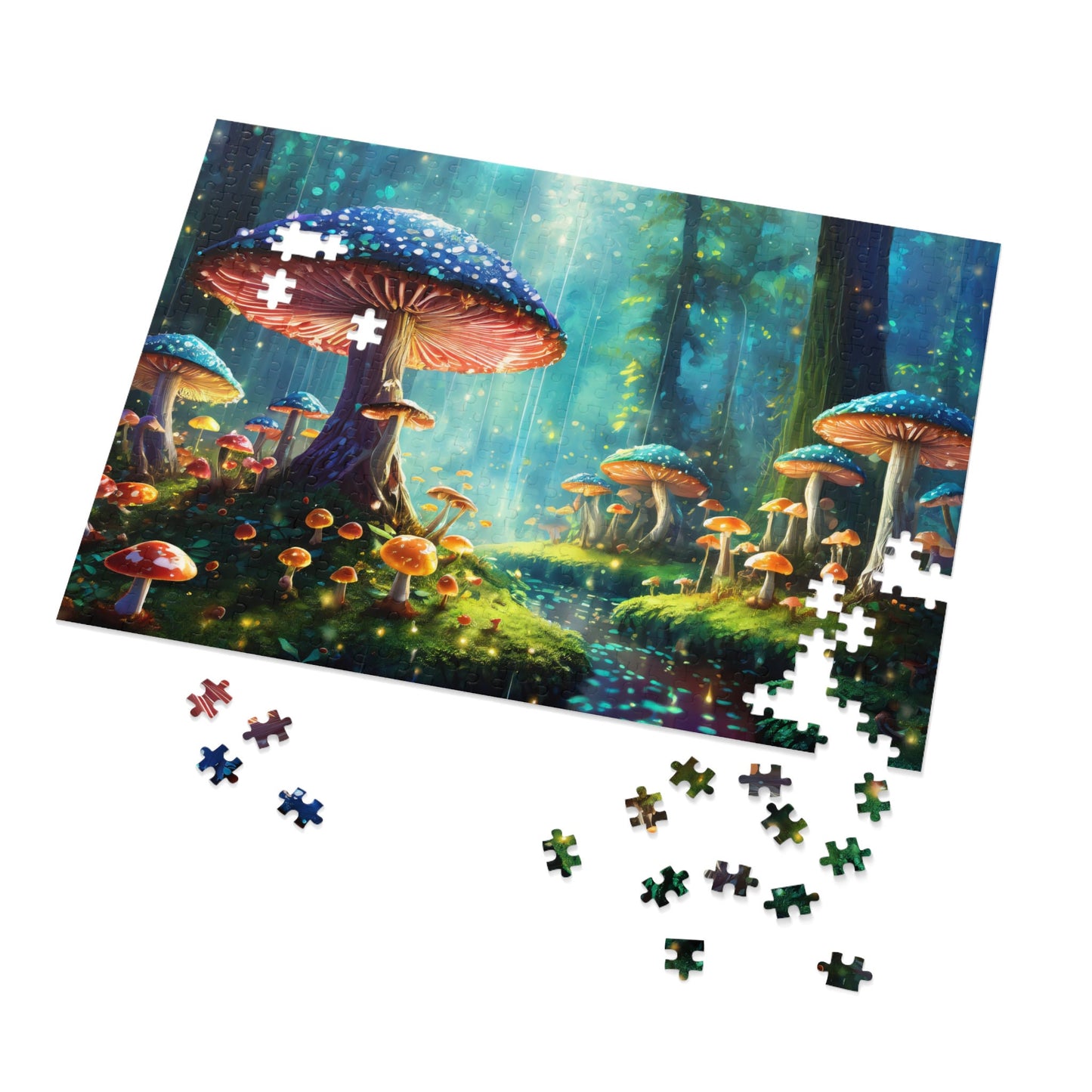 Mushroom Puzzle, Mystic Mycelium: Enchanted Forest Glow Jigsaw Puzzle, 500 Piece Puzzle,1000 Piece Puzzle, Enchanted Forest Puzzle