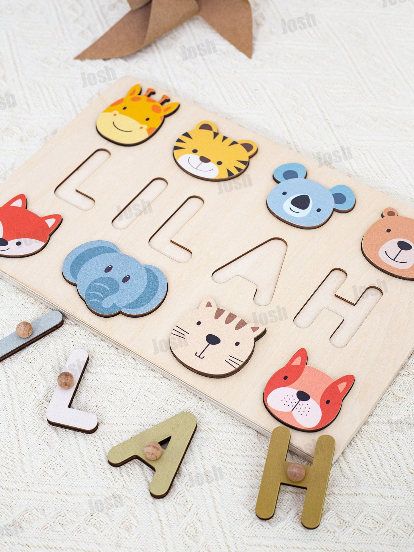 Personalized Animal Themed Name Puzzle, Nursery Decor, Educational Toys, 1 2 3 Year Old Gifts, Baby Boys and Girls,Wooden Toys,Birthday Gift