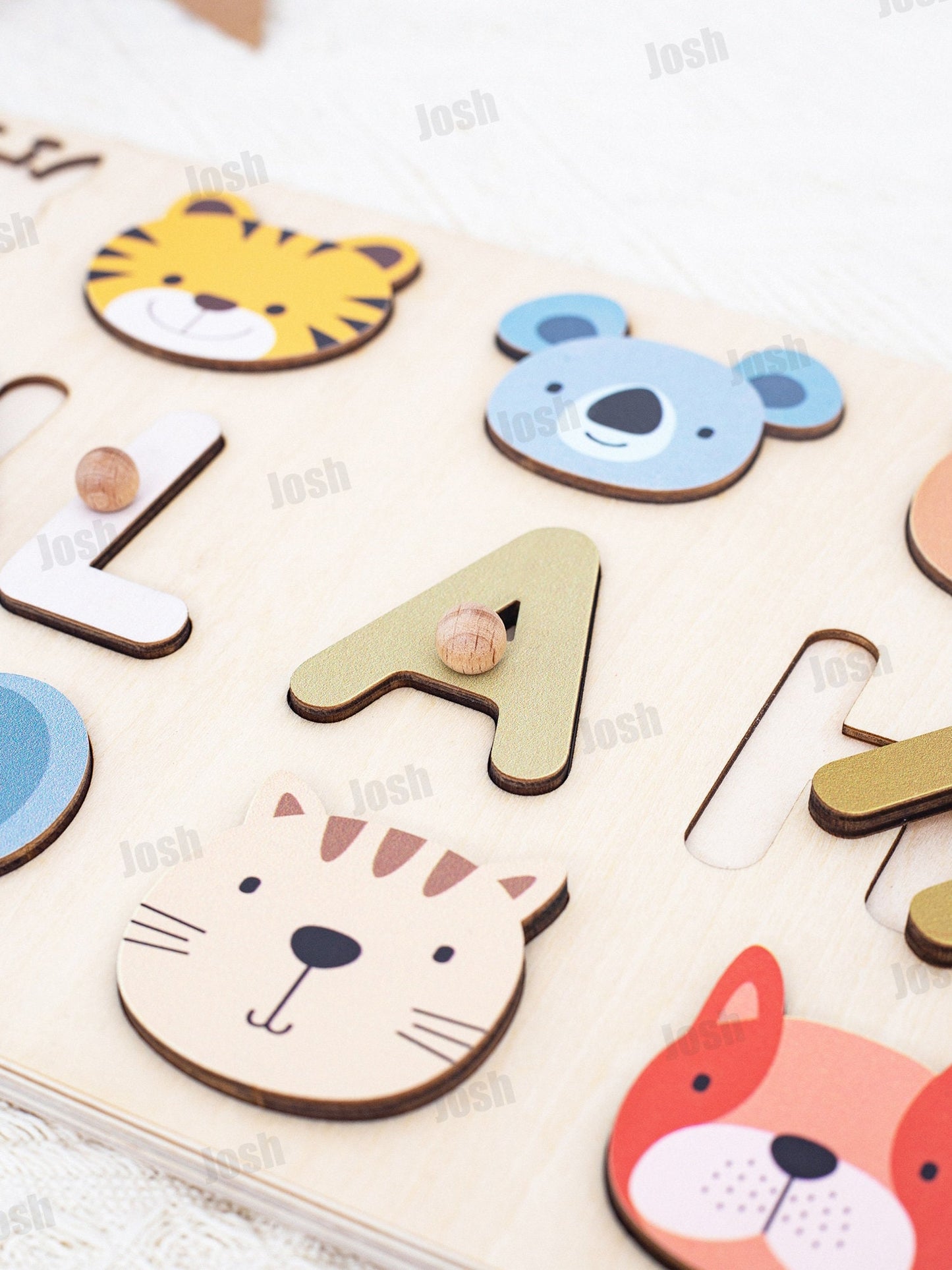 Personalized Animal Themed Name Puzzle, Nursery Decor, Educational Toys, 1 2 3 Year Old Gifts, Baby Boys and Girls,Wooden Toys,Birthday Gift