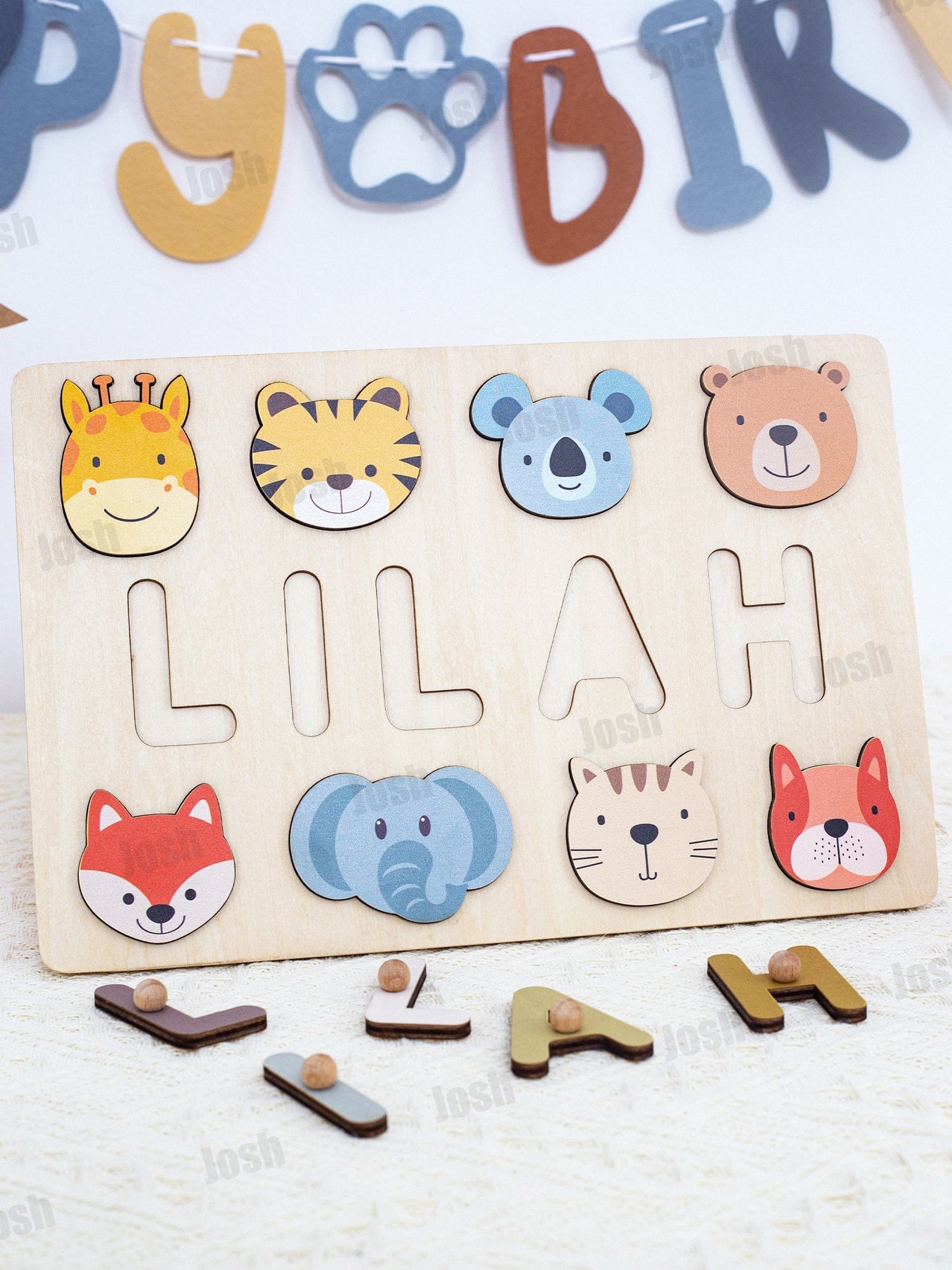 Personalized Animal Themed Name Puzzle, Nursery Decor, Educational Toys, 1 2 3 Year Old Gifts, Baby Boys and Girls,Wooden Toys,Birthday Gift