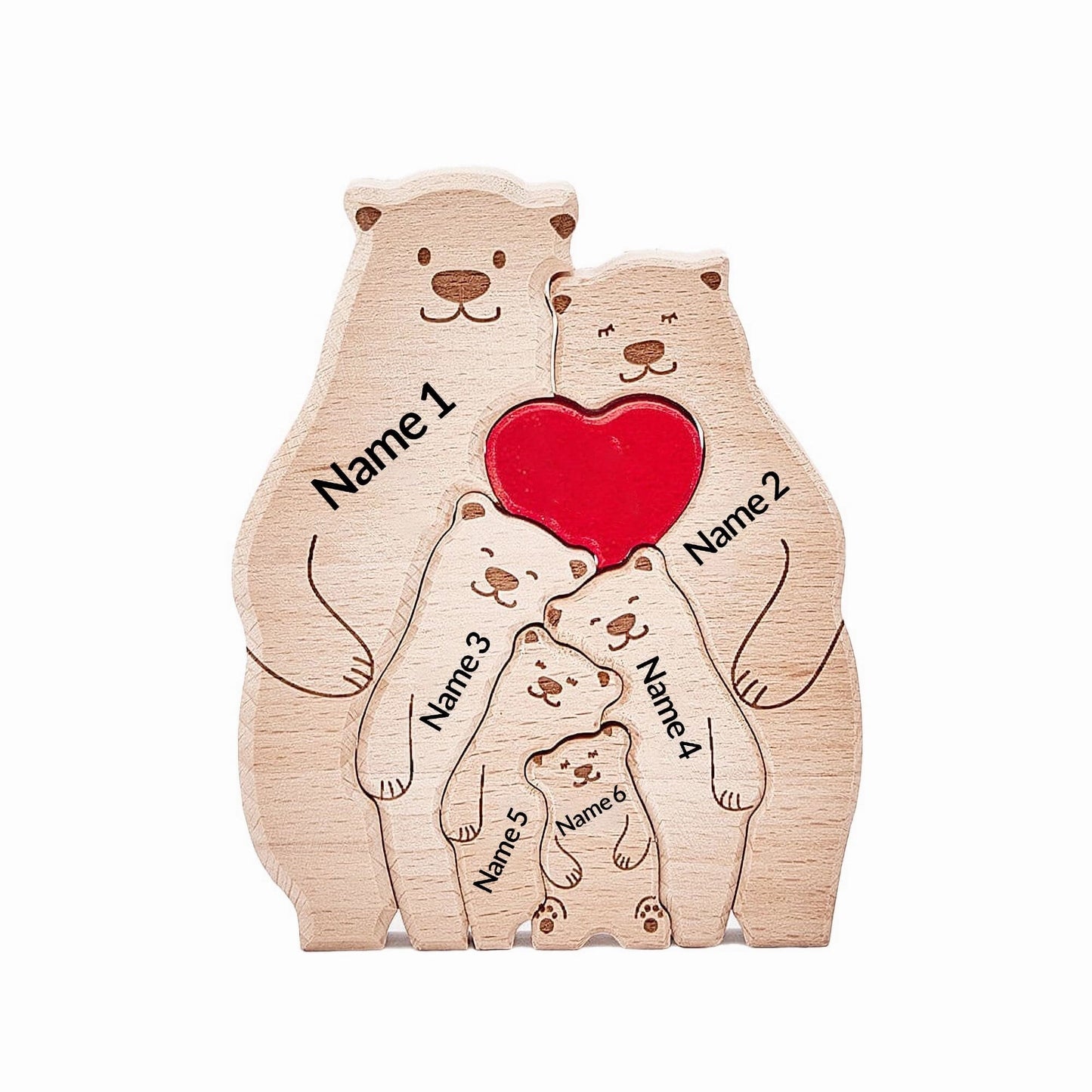 Wooden Bears Family Puzzle,Personalized Family Gift,Custom Bear Family Figurines,Wooden Animal Carvings,Name Puzzle Gift,Gift for Parents