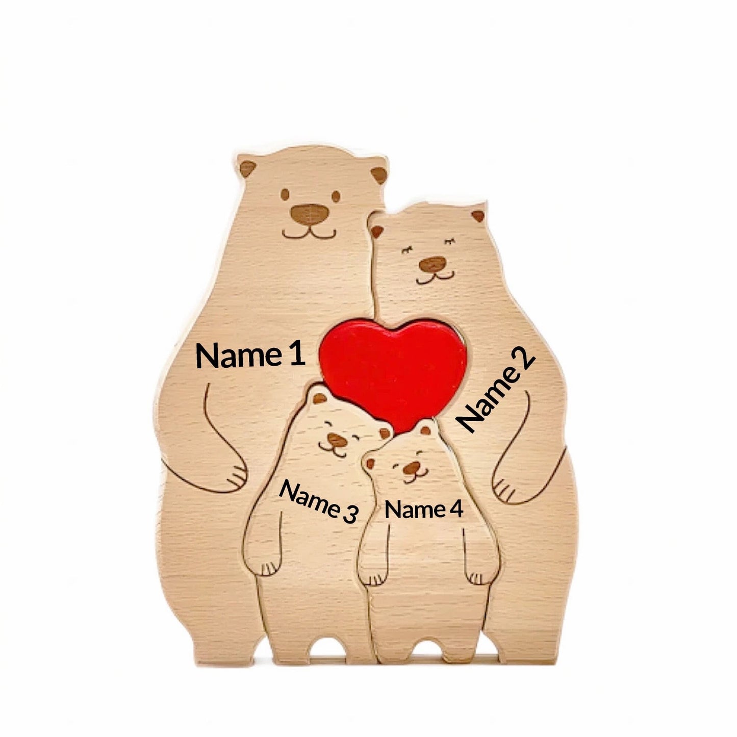 Wooden Bears Family Puzzle,Personalized Family Gift,Custom Bear Family Figurines,Wooden Animal Carvings,Name Puzzle Gift,Gift for Parents