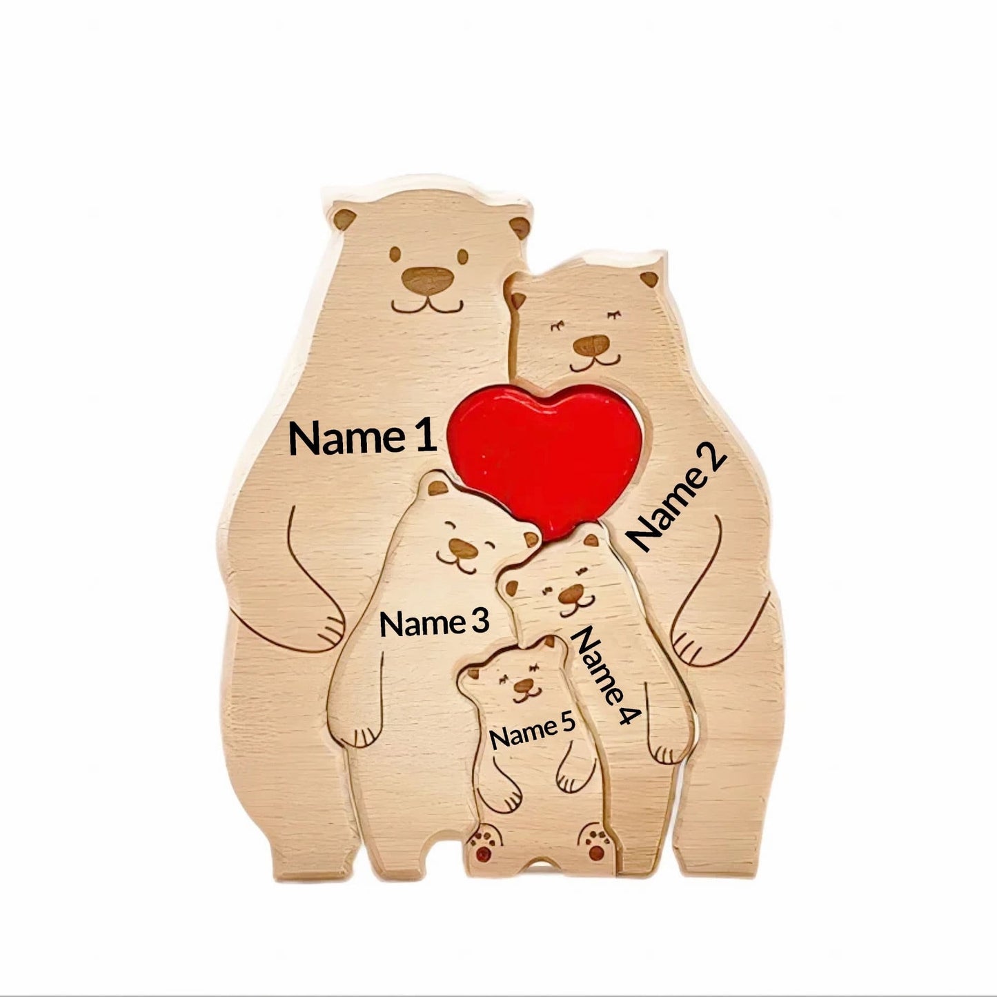 Wooden Bears Family Puzzle,Personalized Family Gift,Custom Bear Family Figurines,Wooden Animal Carvings,Name Puzzle Gift,Gift for Parents