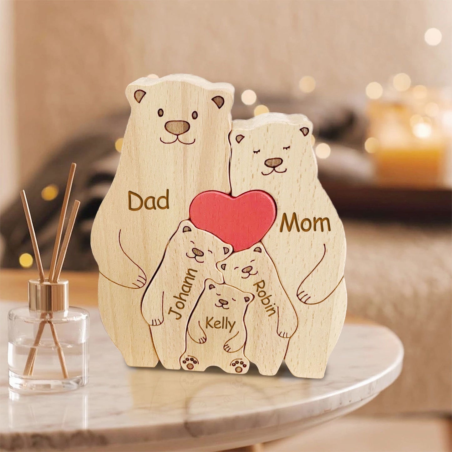 Wooden Bears Family Puzzle,Personalized Family Gift,Custom Bear Family Figurines,Wooden Animal Carvings,Name Puzzle Gift,Gift for Parents