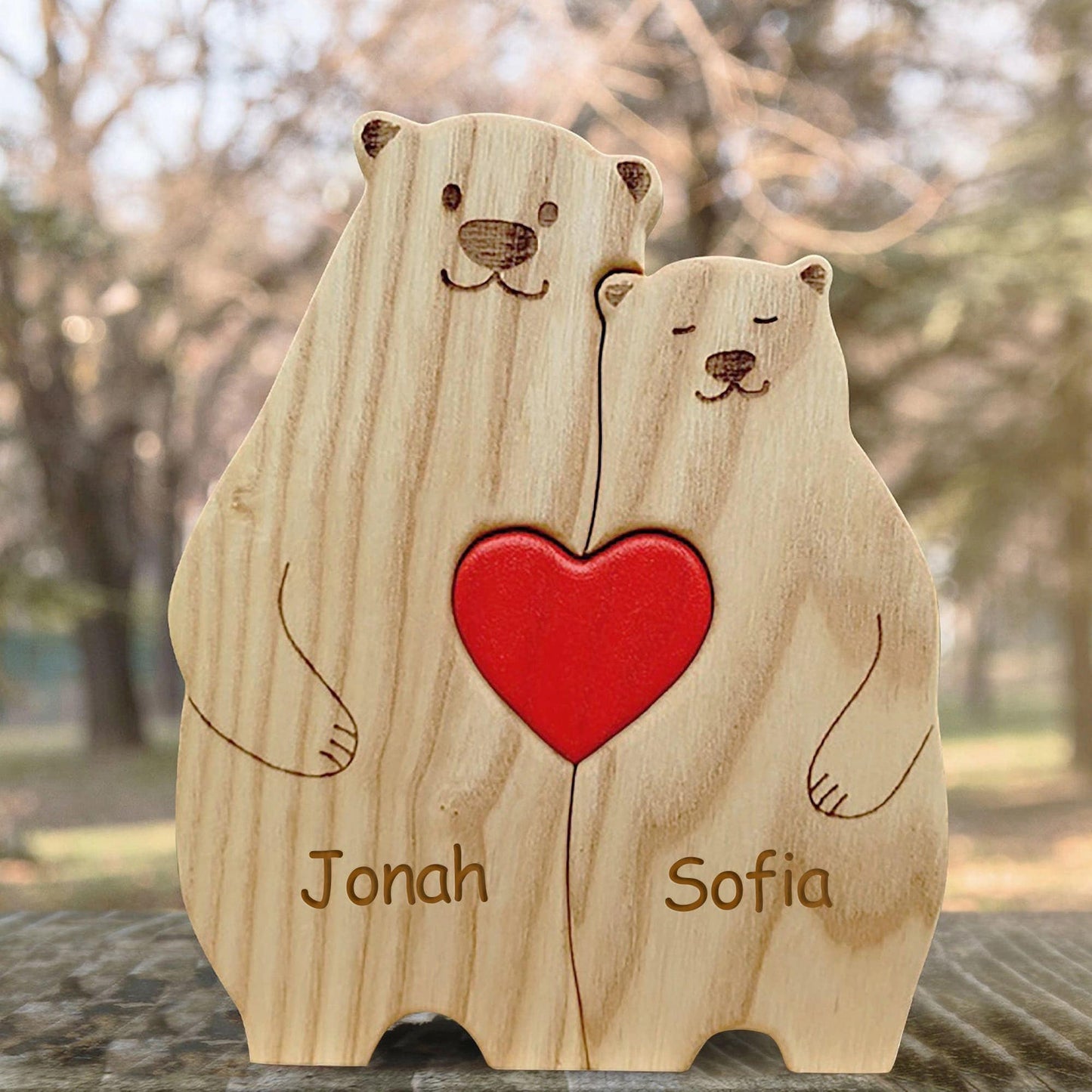 Wooden Bears Family Puzzle,Personalized Family Gift,Custom Bear Family Figurines,Wooden Animal Carvings,Name Puzzle Gift,Gift for Parents