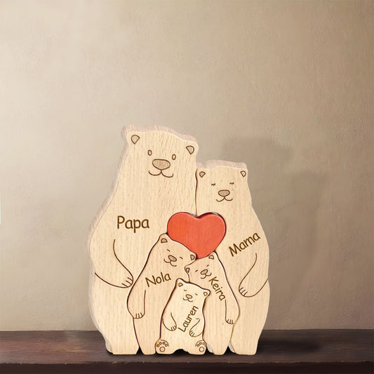 Wooden Bears Family Puzzle,Personalized Family Gift,Custom Bear Family Figurines,Wooden Animal Carvings,Name Puzzle Gift,Gift for Parents