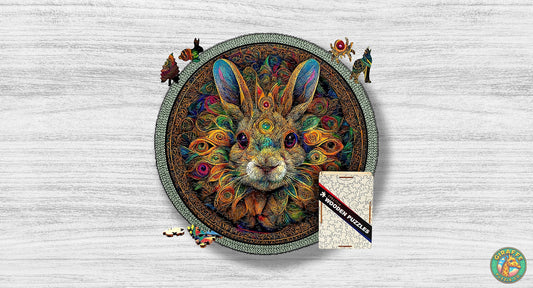 Rabbit Wooden Puzzle, Mandala Animal Puzzle Gift For Kids And Adults, Wooden Toys Jigsaw Puzzle Gift, Challenging Round Irregular Puzzle