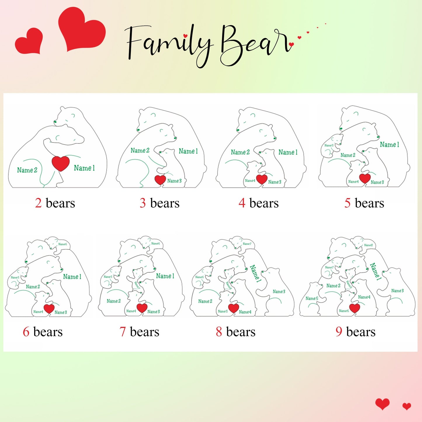 Custom Wooden Bear Family Puzzle - Gift for Mothers - Family Keepsake Gifts - Gift for Parents - Animal Family Home Gift