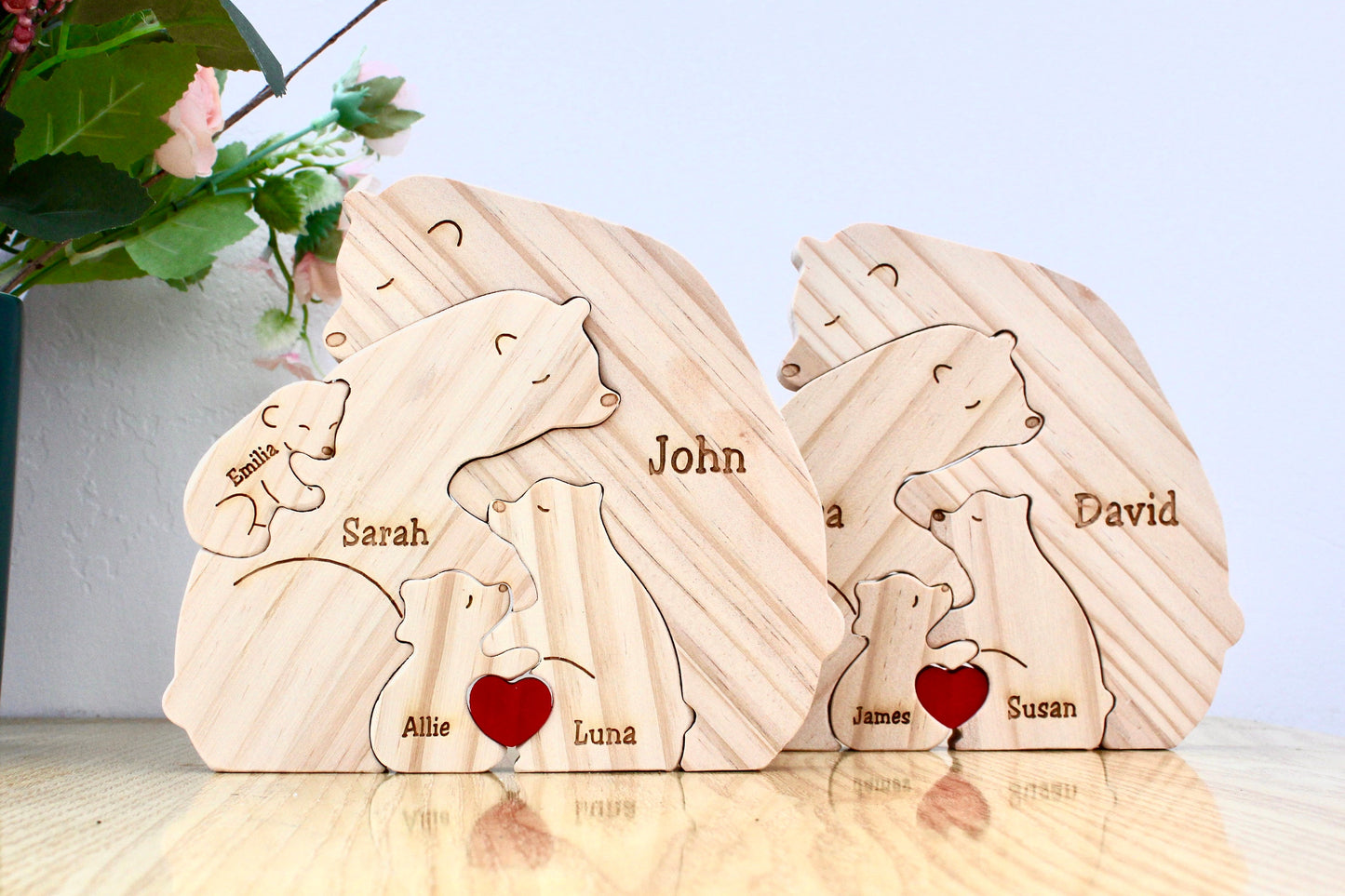 Custom Wooden Bear Family Puzzle - Gift for Mothers - Family Keepsake Gifts - Gift for Parents - Animal Family Home Gift