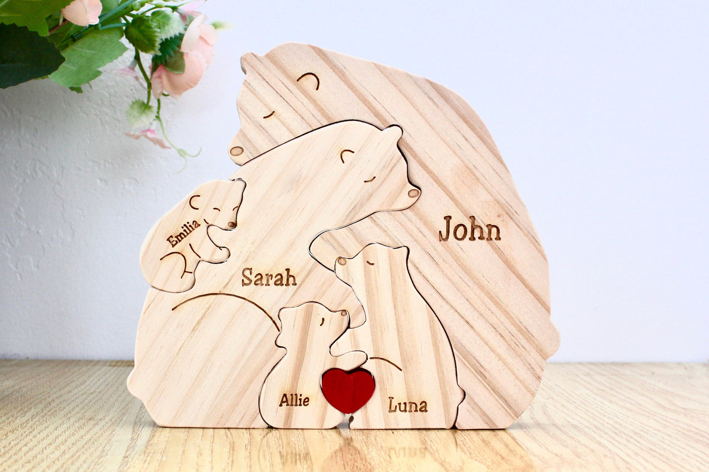 Custom Wooden Bear Family Puzzle - Gift for Mothers - Family Keepsake Gifts - Gift for Parents - Animal Family Home Gift