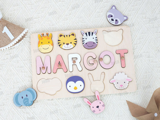 Personalized Name Animal Puzzle, Girls and Boys First Birthday,Baby Keepsakes, Nursery Decoration, Baby Christening Gifts,Gifts For Kids