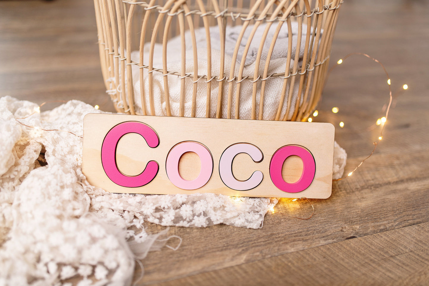 Pink Personalised Wooden Name Puzzle Montessori Baby Gift Nursery Decor Kids puzzle Wood puzzle 1st Birthday Gift Name Puzzle Sensory Play