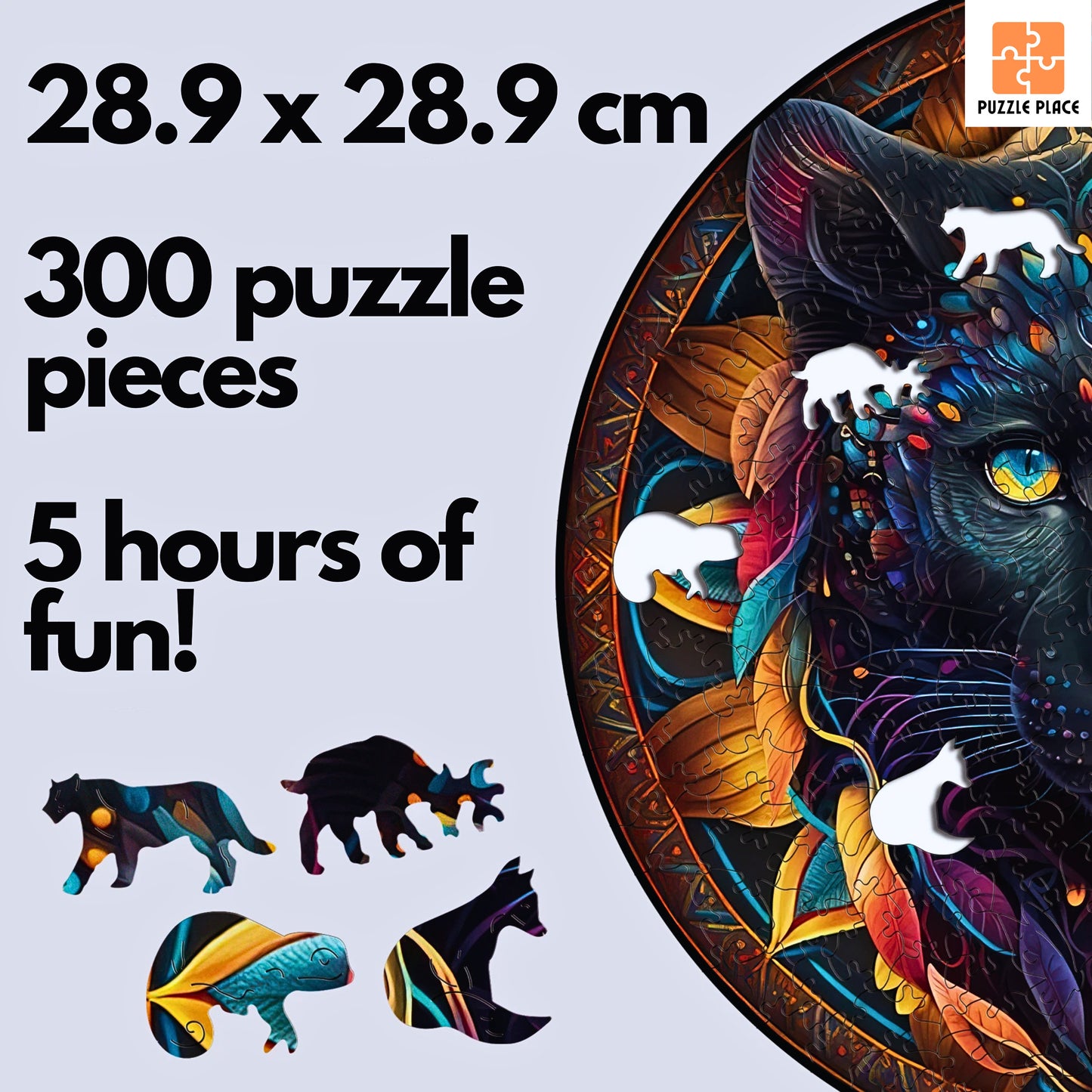 Wooden Leopard Jigsaw Puzzle / 300 Piece Cat Puzzle / Unique Shaped Jigsaw Puzzle Pieces / Puzzle Gift