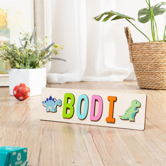 Personalized First Name Wooden Puzzle,Dinosaur Wood Name Puzzle, Personalized Toddler Puzzle,First Birthday Gift