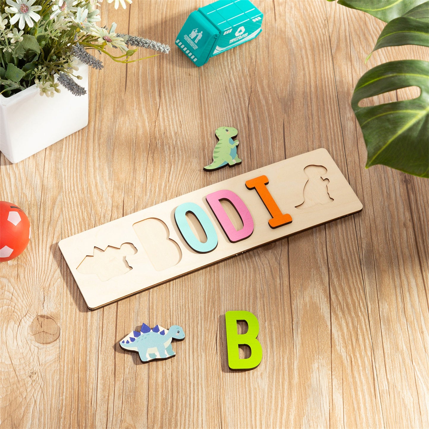 Personalized First Name Wooden Puzzle,Dinosaur Wood Name Puzzle, Personalized Toddler Puzzle,First Birthday Gift