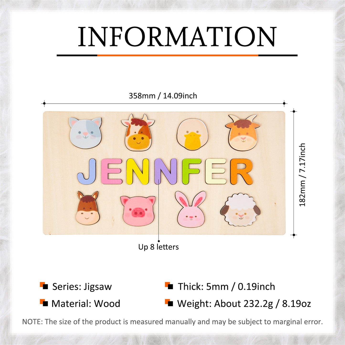 Custom Handmade Animal-themed Name Puzzle : Personalized Birthday & Christmas Gift for Kids, Toddlers – Unique Wood Toy