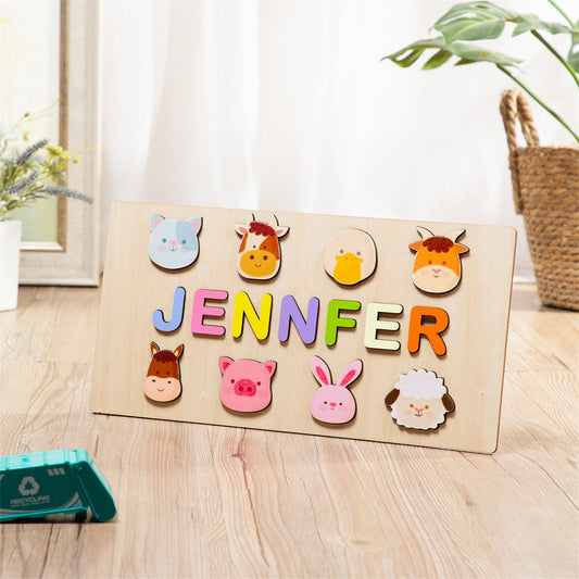 Custom Handmade Animal-themed Name Puzzle : Personalized Birthday & Christmas Gift for Kids, Toddlers – Unique Wood Toy