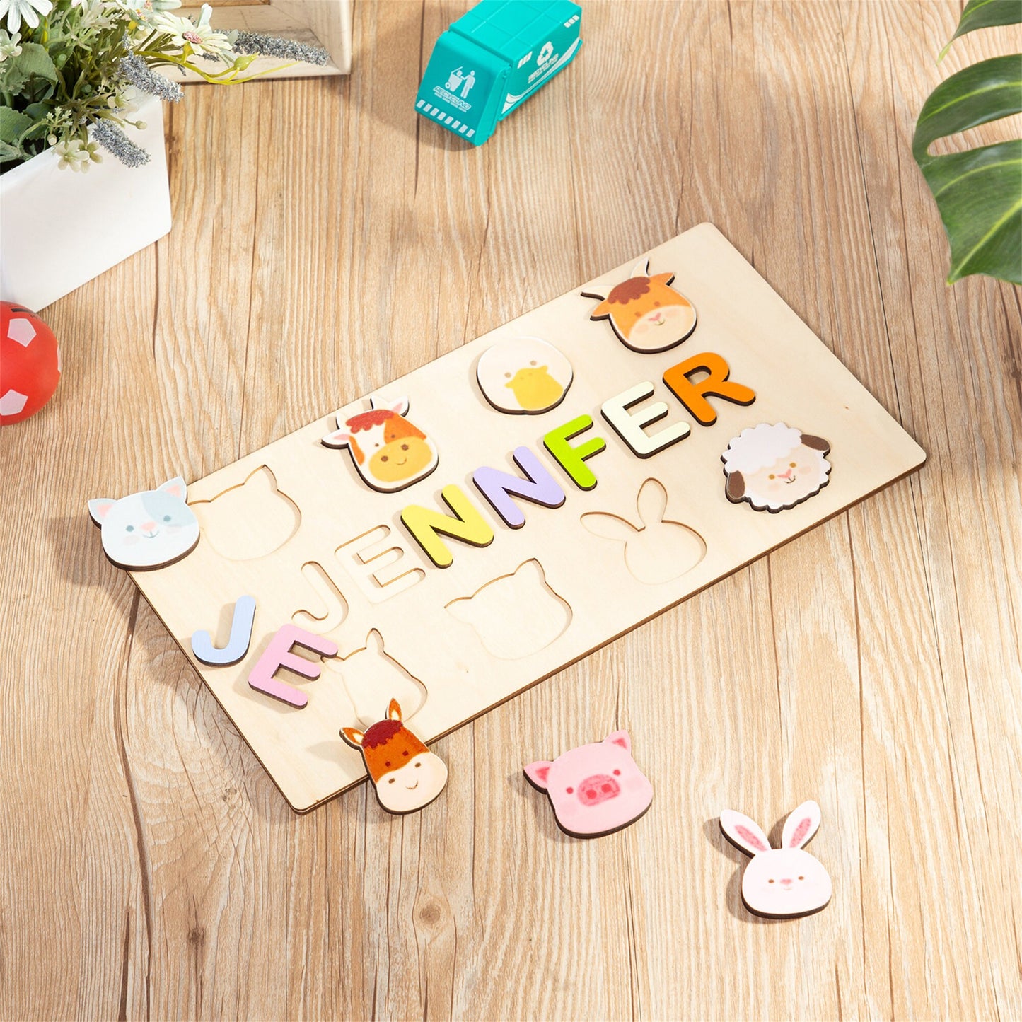 Custom Handmade Animal-themed Name Puzzle : Personalized Birthday & Christmas Gift for Kids, Toddlers – Unique Wood Toy