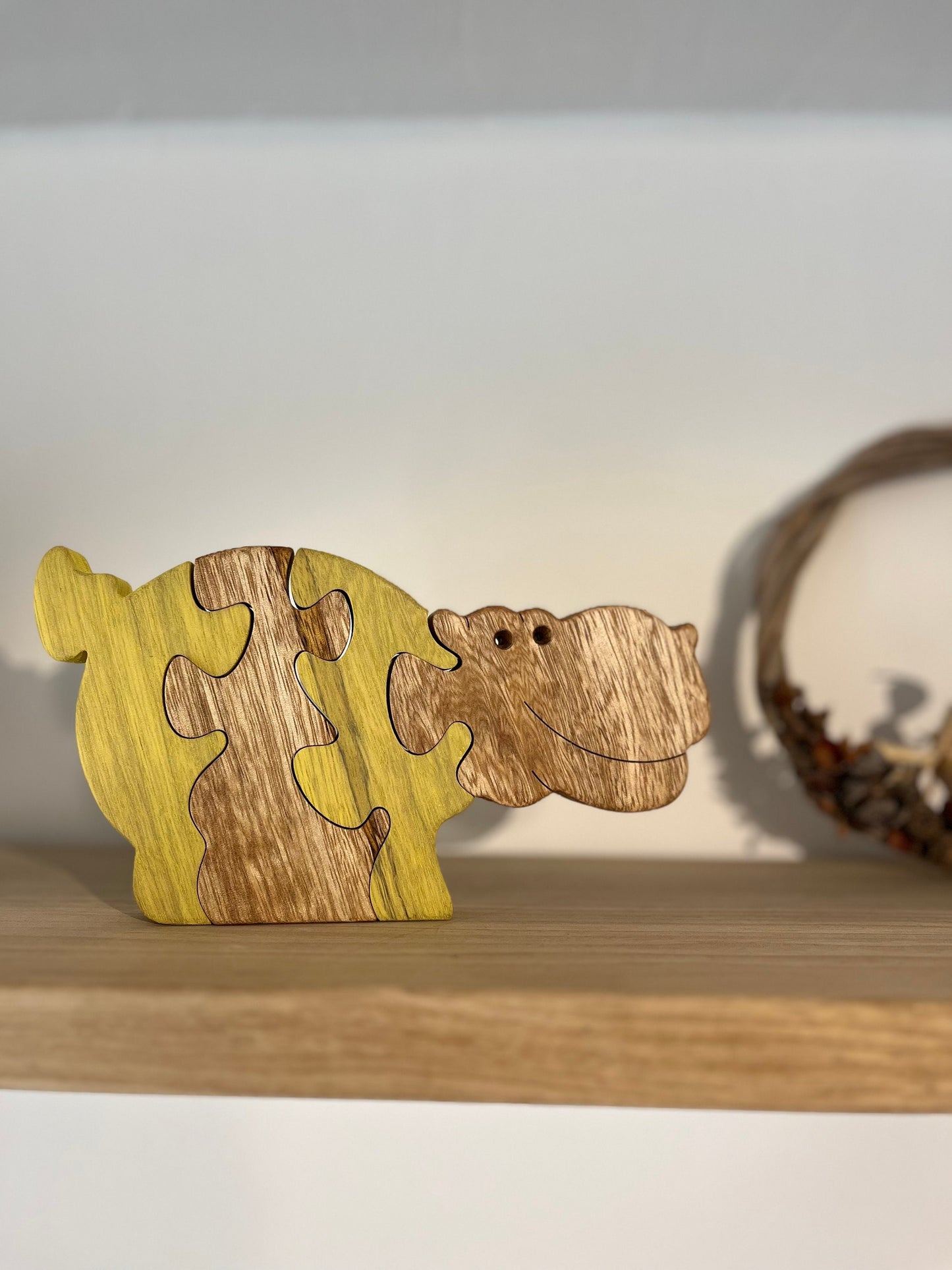 River Horse Hippo Puzzle - Vibrant Wooden Jigsaw, Kid-Friendly Wildlife Toy, Educational River Safari Game, Unique Hippopotamus Gift