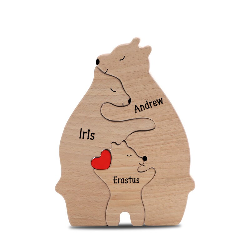 Personalized Wooden Bear Family Puzzle, Engraved Family Name Puzzle, Gift for Parents, Animal Family, Gift for Kids, Gift for Mother's Day