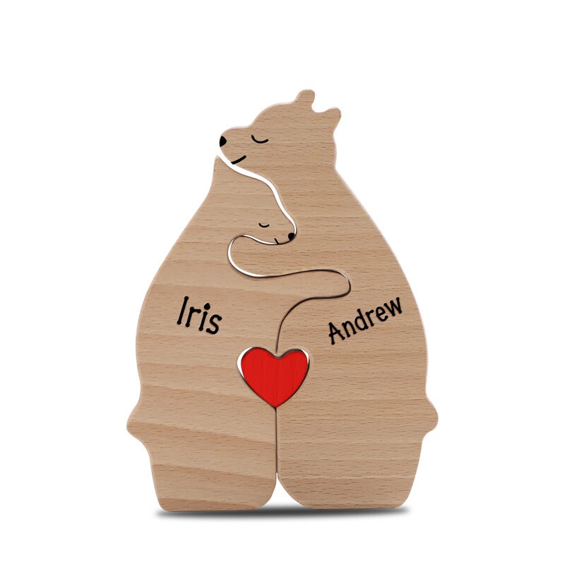 Personalized Wooden Bear Family Puzzle, Engraved Family Name Puzzle, Gift for Parents, Animal Family, Gift for Kids, Gift for Mother's Day