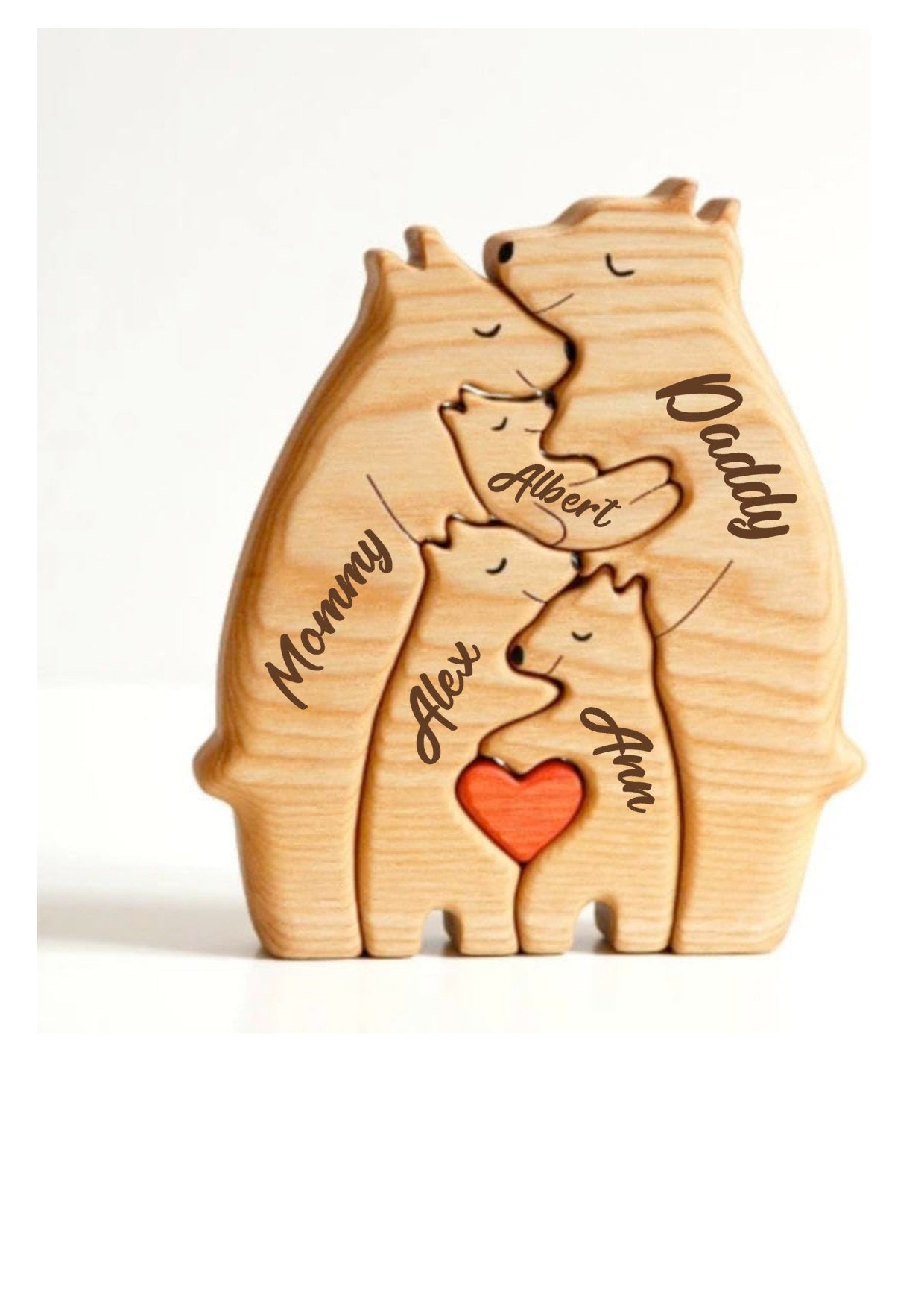 Family Name with Stand Personalized Wooden Bear Puzzle, Engraved Name Puzzle, Gift for Mom,Kids, Grandma Family Home Decor, Animal Lover