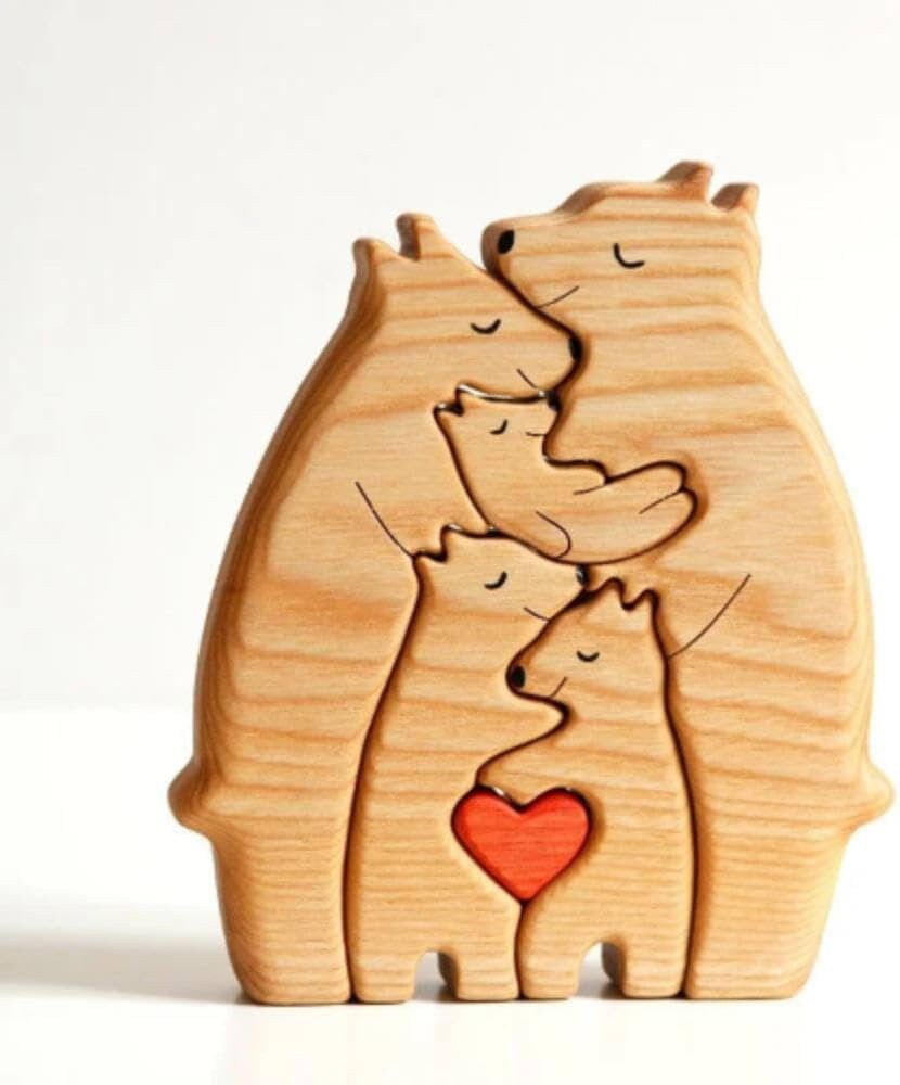 Family Name with Stand Personalized Wooden Bear Puzzle, Engraved Name Puzzle, Gift for Mom,Kids, Grandma Family Home Decor, Animal Lover