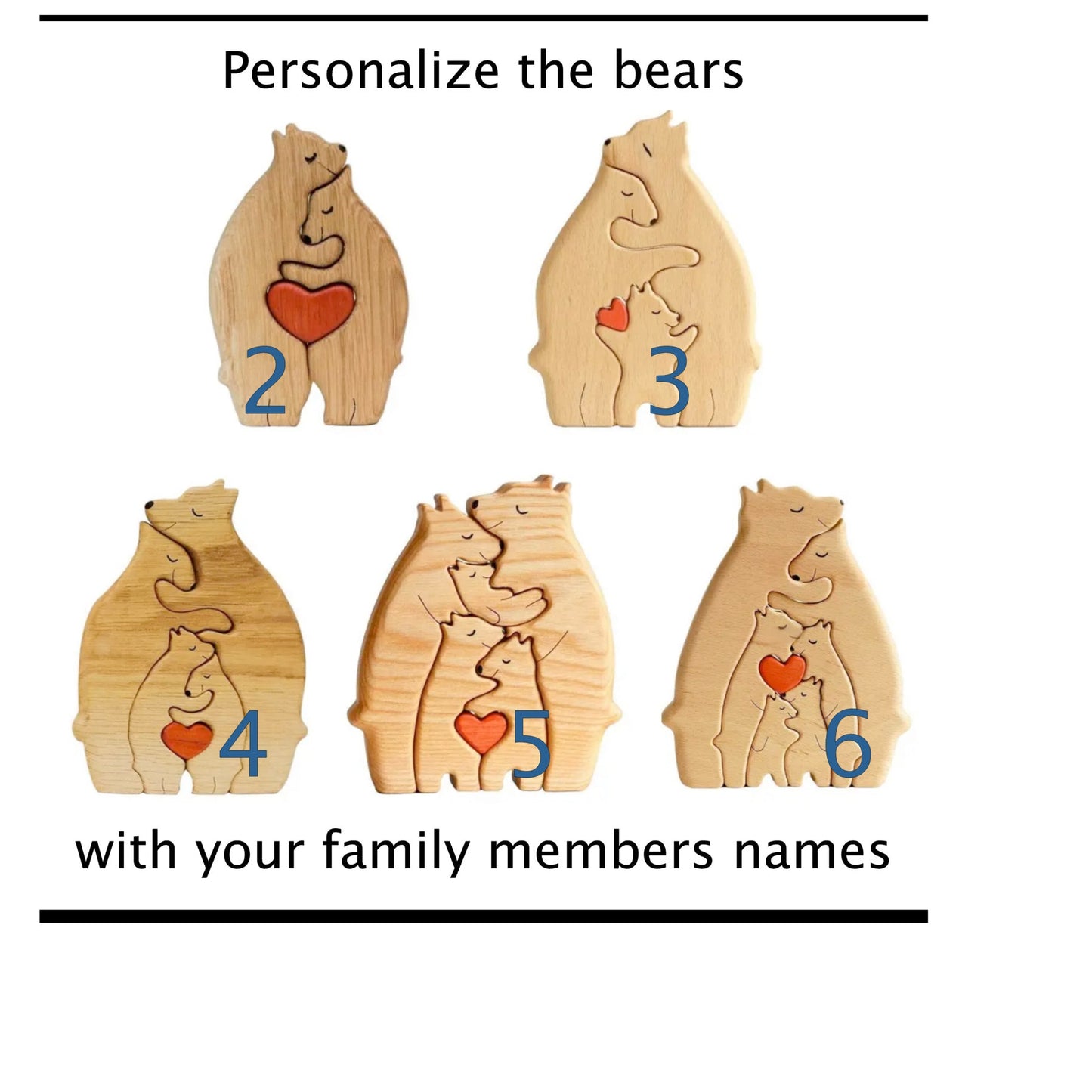 Family Name with Stand Personalized Wooden Bear Puzzle, Engraved Name Puzzle, Gift for Mom,Kids, Grandma Family Home Decor, Animal Lover