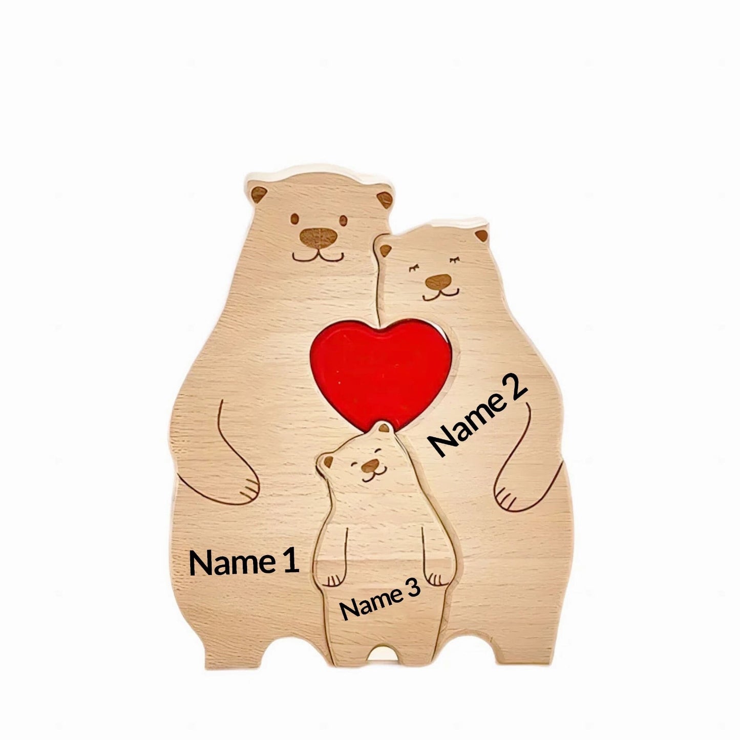 Wooden Bears Family Puzzle,Personalized Family Gift,Custom Bear Family Figurines,Wooden Animal Carvings,Name Puzzle Gift,Gift for Parents