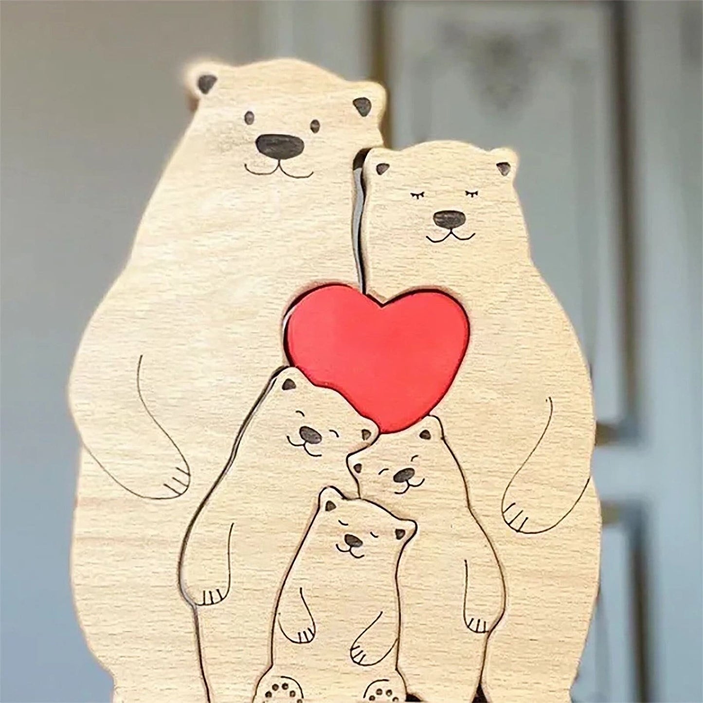 Wooden Bears Family Puzzle,Personalized Family Gift,Custom Bear Family Figurines,Wooden Animal Carvings,Name Puzzle Gift,Gift for Parents