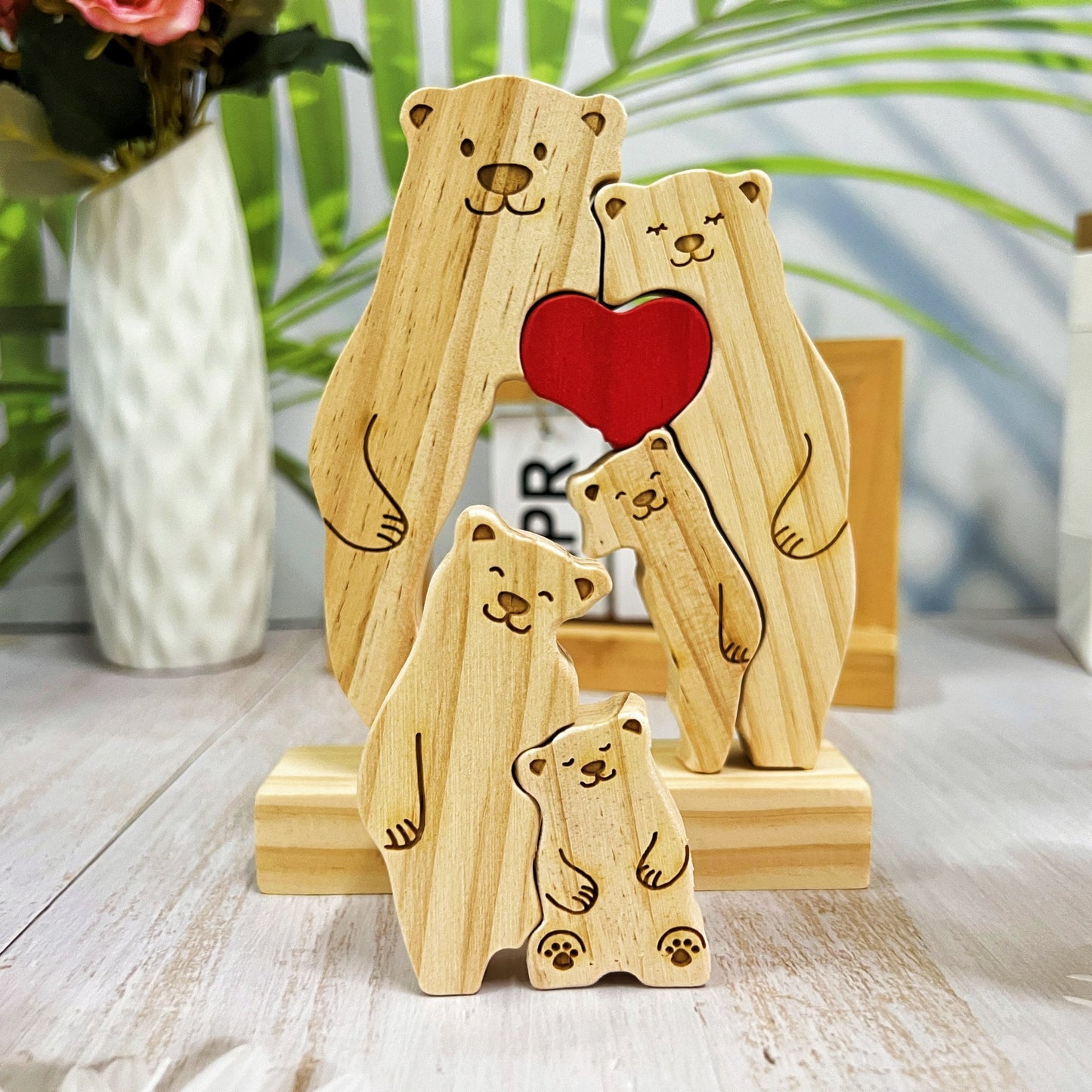 Family Wooden Hug Bears Puzzle,Personalized Family Puzzle,Custom Wooden Animals,Bear Lover Gift,Bear family puzzle,Wooden bear family puzzle