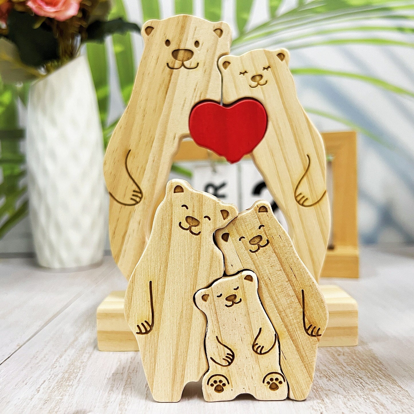 Family Wooden Hug Bears Puzzle,Personalized Family Puzzle,Custom Wooden Animals,Bear Lover Gift,Bear family puzzle,Wooden bear family puzzle