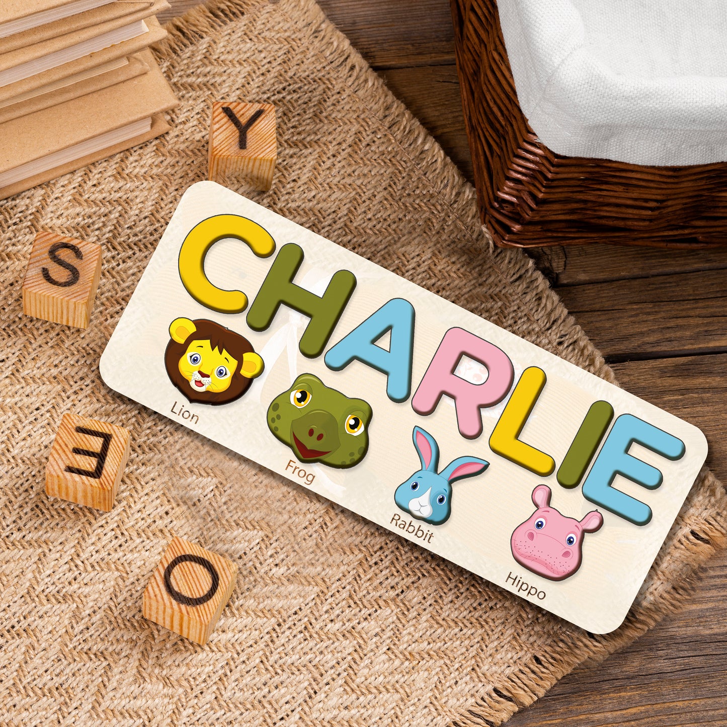 Custom Name Puzzle with Animals, Personalized Handmade Birthday Gift for Baby, Special New Baby Gift, Wood Toy, Christmas Gifts for Toddlers