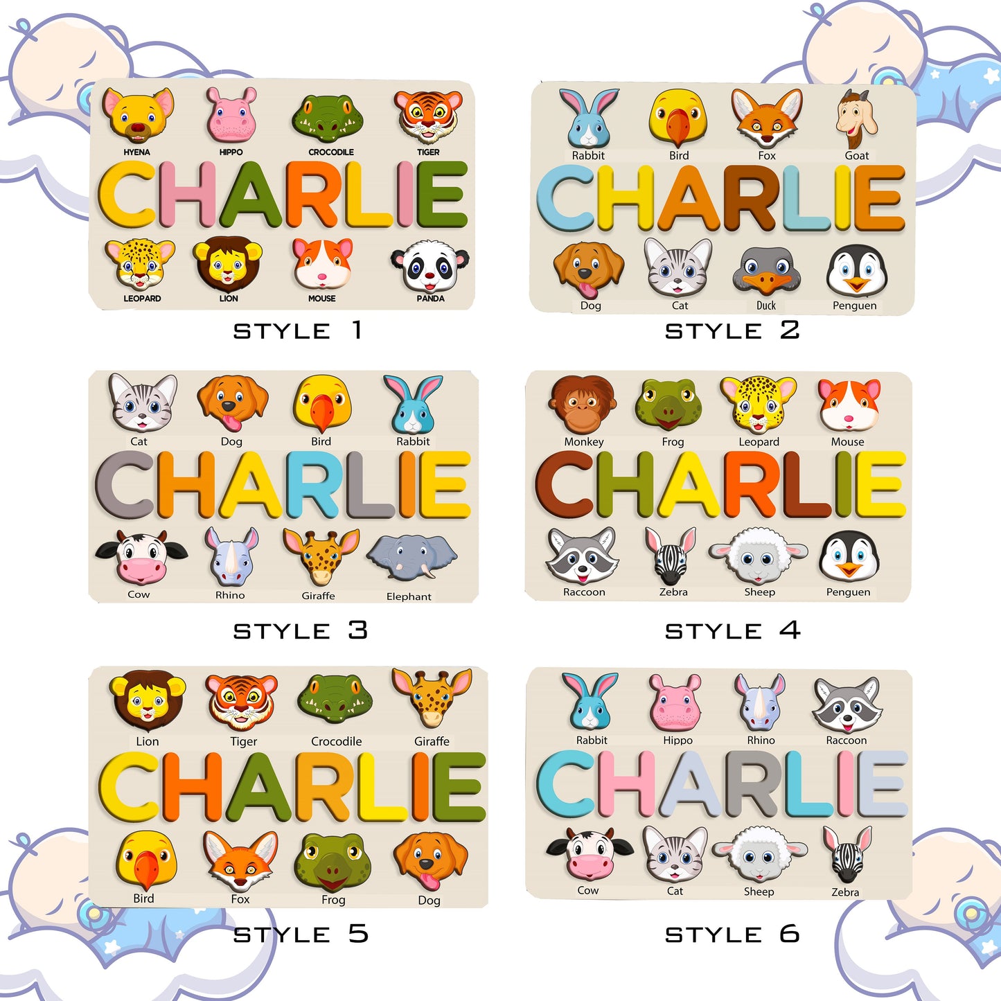 Custom Name Puzzle with Animals, Personalized Handmade Birthday Gift for Baby, Special New Baby Gift, Wood Toy, Christmas Gifts for Toddlers