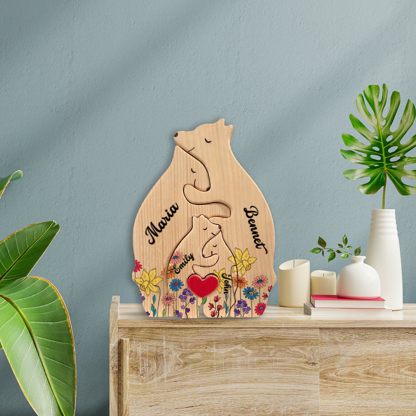 Wooden Bear Family Puzzle-Custom Bear Figurines-Personalized Wooden Animal Puzzle-Family Home Decor-Personalized Mother's Day Gift Kids Gift