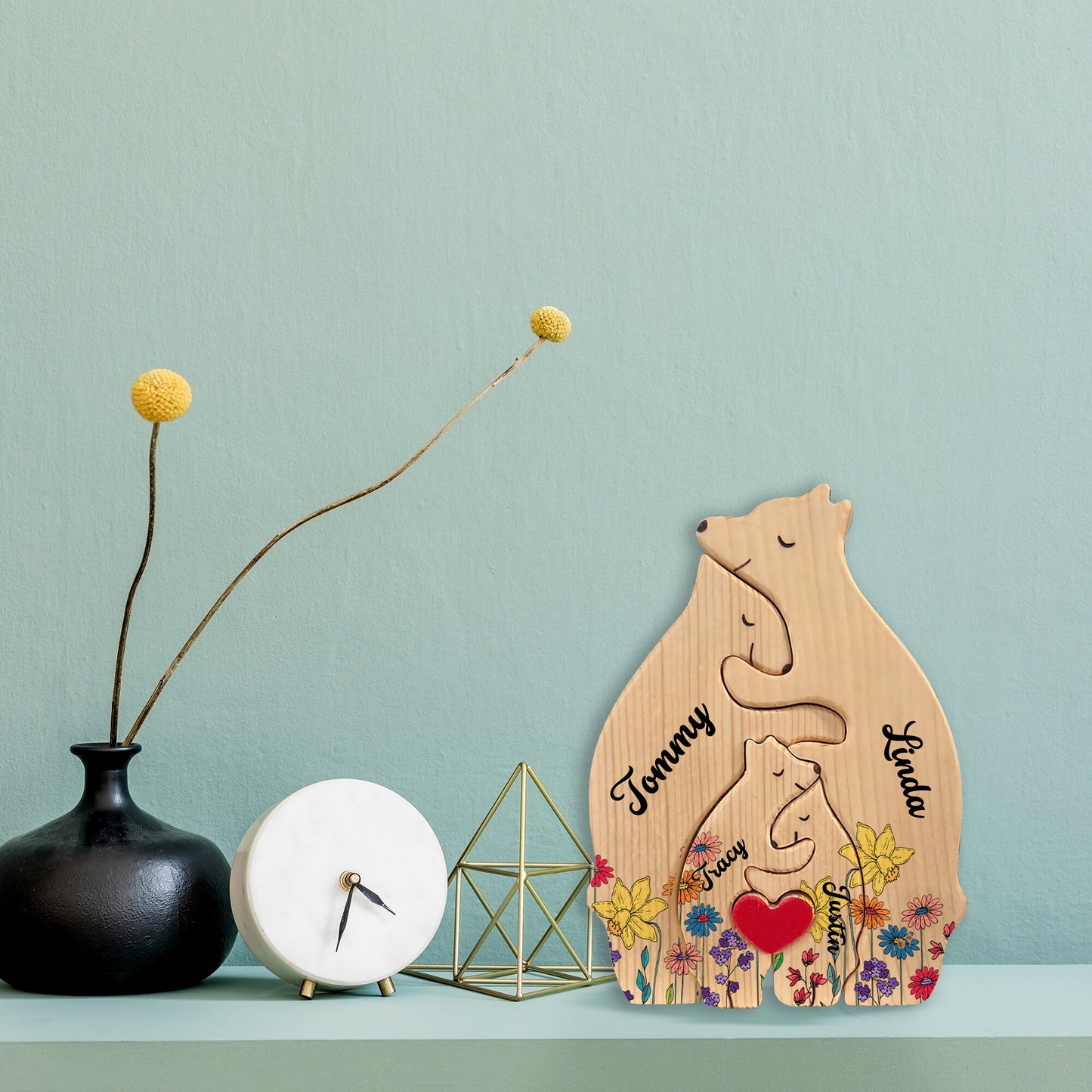 Wooden Bear Family Puzzle-Custom Bear Figurines-Personalized Wooden Animal Puzzle-Family Home Decor-Personalized Mother's Day Gift Kids Gift