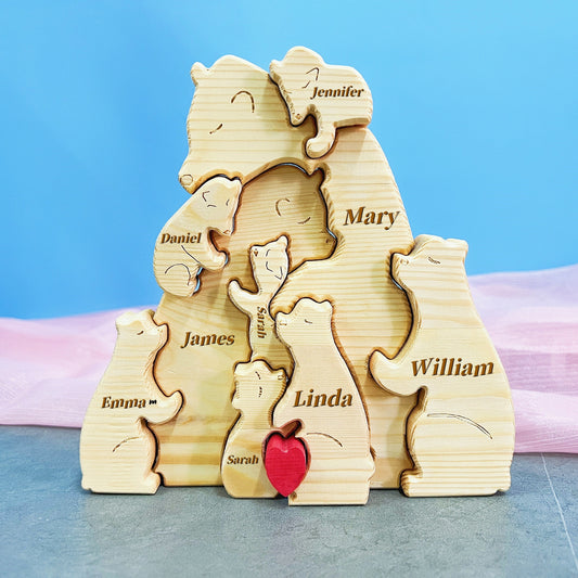 9 Bear Family Puzzle,Wooden Bear Family Puzzle,Wooden Animal Puzzle,Family Keepsake,Personalize gift,Christmas,Family tree.Customized Name