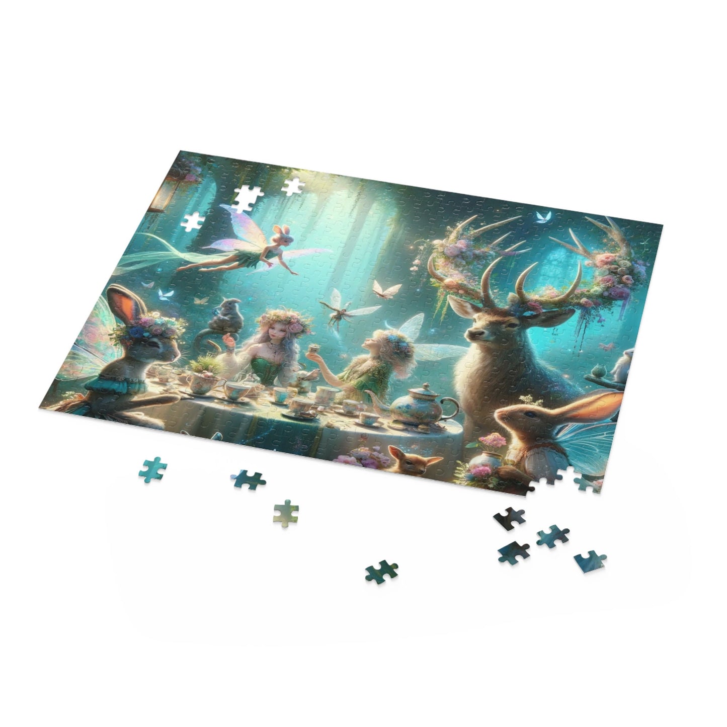 Whimsical Tea Party in the Woods Jigsaw Puzzle, 120, 252, 500 Piece Puzzle, Challenging Puzzle For Older Kids And Young Adults, Giftable Box